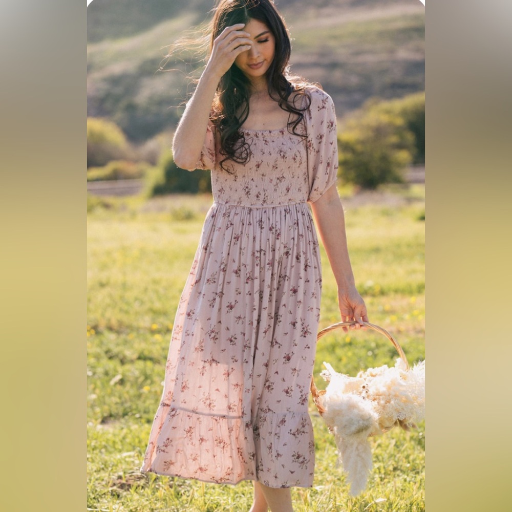 Rose Midi Sundress with Puff Sleeves